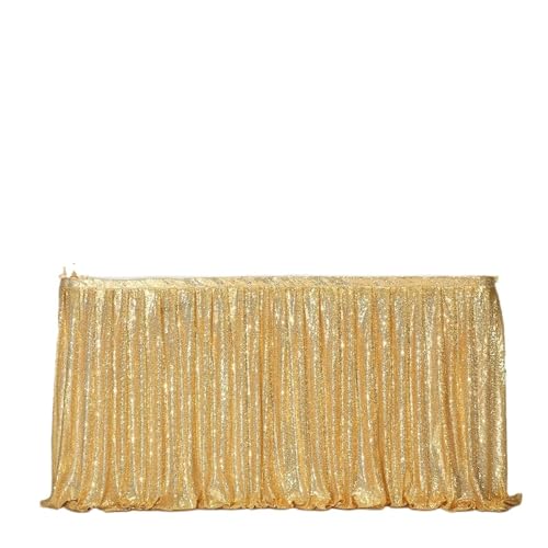 FJOADNVM Tischdecke Hochzeit Tischrock mit Pailletten, Tischröcke, gewellte Rüschen, glitzernder Tischdeckenrock for Tische, Geburtstagsparty-Display(1pc Gold,4FT 70x122cm) von FJOADNVM