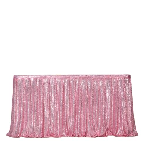 FJOADNVM Tischdecke Hochzeit Tischrock mit Pailletten, Tischröcke, gewellte Rüschen, glitzernder Tischdeckenrock for Tische, Geburtstagsparty-Display(1pc Pink,12FT 70x426cm) von FJOADNVM