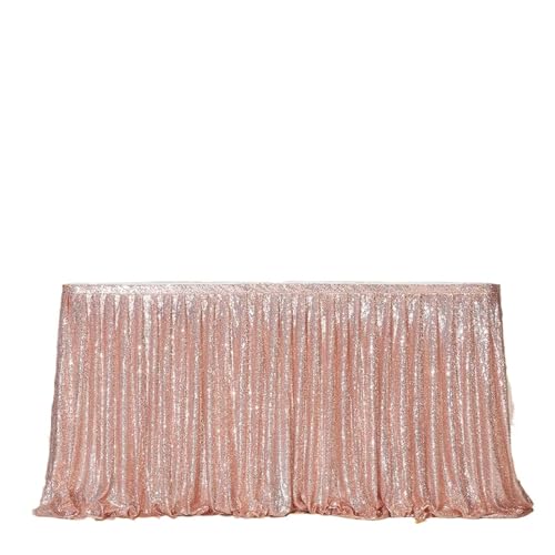 FJOADNVM Tischdecke Hochzeit Tischrock mit Pailletten, Tischröcke, gewellte Rüschen, glitzernder Tischdeckenrock for Tische, Geburtstagsparty-Display(1pc Rose Gold,8FT 70x250cm) von FJOADNVM