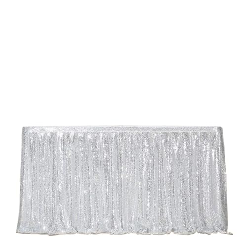 FJOADNVM Tischdecke Hochzeit Tischrock mit Pailletten, Tischröcke, gewellte Rüschen, glitzernder Tischdeckenrock for Tische, Geburtstagsparty-Display(1pc Silvery,8FT 70x250cm) von FJOADNVM