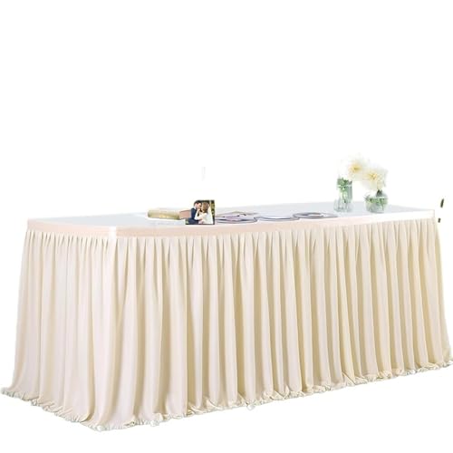 FJOADNVM Tischdecke Hochzeit Tischröcke, rechteckige Tischdecke aus Polyester mit Rüschen for Hochzeit, Geburtstag, Party, Bankett, Tischdekoration(Beige,H78xL122CMX1Pcs) von FJOADNVM