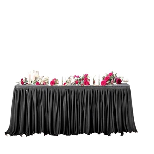 FJOADNVM Tischdecke Hochzeit Tischröcke, rechteckige Tischdecke aus Polyester mit Rüschen for Hochzeit, Geburtstag, Party, Bankett, Tischdekoration(Black,H78xL183cmX1Pcs) von FJOADNVM