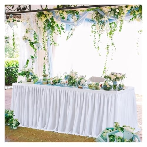 FJOADNVM Tischdecke Hochzeit Tischröcke, rechteckige Tischdecke aus Polyester mit Rüschen for Hochzeit, Geburtstag, Party, Bankett, Tischdekoration(White,H78xL183cmX1Pcs) von FJOADNVM