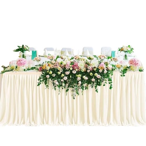 FJOADNVM Tischdecke Hochzeit Tischröcke Chiffon Halbtransparente Tischdecken for Hinterhof Hochzeiten Geburtstagsfeier Kuchen Abendessen Tischdekorationen(1PC Beige,70X426cm) von FJOADNVM