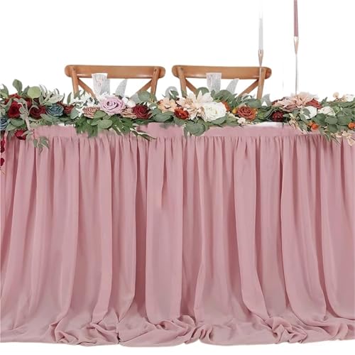 FJOADNVM Tischdecke Hochzeit Tischröcke Chiffon Halbtransparente Tischdecken for Hinterhof Hochzeiten Geburtstagsfeier Kuchen Abendessen Tischdekorationen(1PC Dark pink,70X183cm) von FJOADNVM