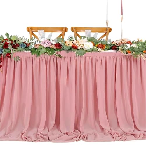 FJOADNVM Tischdecke Hochzeit Tischröcke Chiffon Halbtransparente Tischdecken for Hinterhof Hochzeiten Geburtstagsfeier Kuchen Abendessen Tischdekorationen(1PC Pink,70X183cm) von FJOADNVM