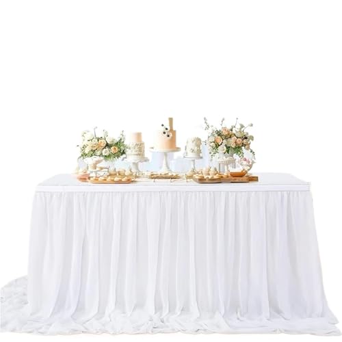 FJOADNVM Tischdecke Hochzeit Tischröcke Chiffon Halbtransparente Tischdecken for Hinterhof Hochzeiten Geburtstagsfeier Kuchen Abendessen Tischdekorationen(1PC White,70X426cm) von FJOADNVM