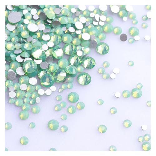 Hotfix Strasssteine 1440 Stück/Packung, gemischte Größen, schwarzes Glas, flache Rückseite, Glitzer-Diamant, nicht Hotfix-Strasssteine ​​für Nagelkunst und Kleidung(Green Opal) von FJOADNVM