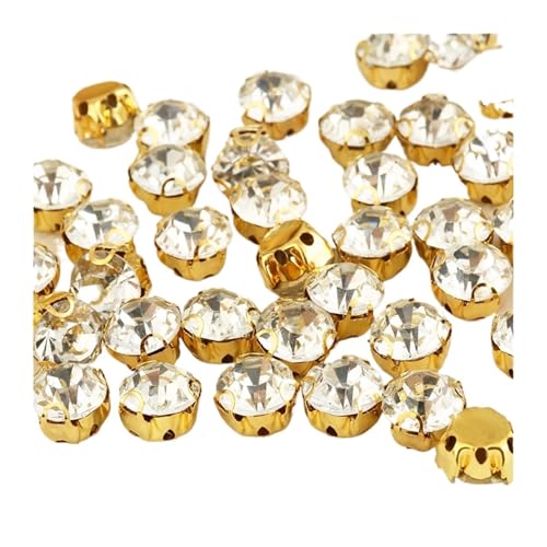 Hotfix Strasssteine 3D-Splitter/Gold-Klaue, rund, for Nähen, klarer Kristall-Strass mit Loch, DIY-Aufnäher aus Glasstein for Handarbeiten(Gold Crystal,SS25(5mm)-200pcs) von FJOADNVM