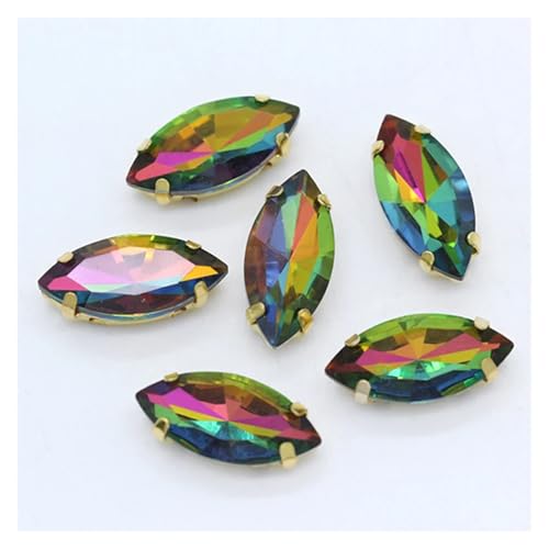 Hotfix Strasssteine Aufnäher Pferdeauge Navette Strass Gold Krallen Marquise Formen for Handarbeiten Schmuck Hochzeitskleid Taschen Borten(M,9x18mm 12pcs) von FJOADNVM