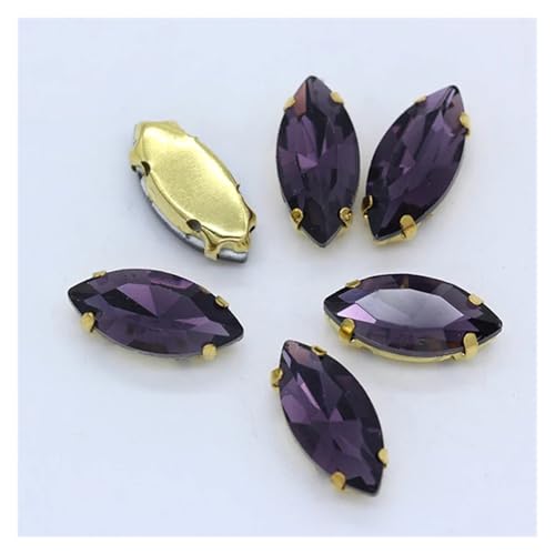 Hotfix Strasssteine Aufnäher Pferdeauge Navette Strass Gold Krallen Marquise Formen for Handarbeiten Schmuck Hochzeitskleid Taschen Borten(Violet,9x18mm 12pcs) von FJOADNVM