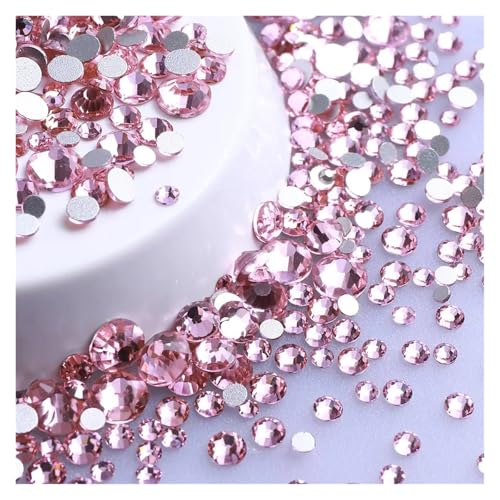 Hotfix Strasssteine Mix Größe Glitter Runde Strasssteine ​​Silber Unterseite Nicht Hotfix Kleine Kristall for Nagel Kunst Kleidung Dekoration(Light Pink) von FJOADNVM