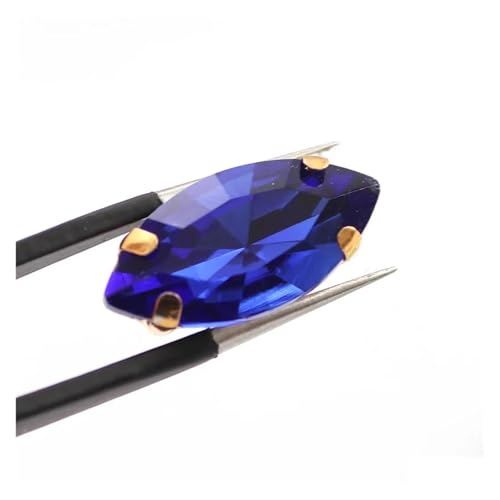 Hotfix Strasssteine Pferdeauge, bunt, for Aufnähen von Strasssteinen mit goldener Kralle, Glaskristall, for Steinen for Bekleidungszubehör(Sapphire,9x18mm 20pcs) von FJOADNVM