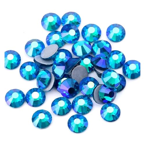 Hotfix Strasssteine SS6-SS30 Mehrfarbiger Crystal AB Hot Fix Strass Kristall Super Glitter Aufbügeln for Nail Art Stoff Kleidungsstück(Malachite blue AB,SS16-1440Pcs) von FJOADNVM