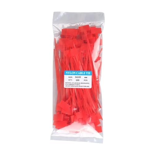 Kabel Beschriftung 100 Stück bunte Kabelbinder aus Nylon, Kunststoff-Etiketten, Umreifungsband, einfache Markierung von Etiketten, selbstsichernde Kabelbinder, Maschendraht-Markierungswerkzeuge(Red) von FJOADNVM