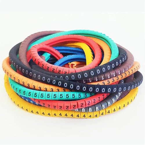 Kabel Beschriftung Kabelmarkierung, Drahtetikett EC-0, EC-1, 1000 Stück, Markierungsnummern 0 bis 9, Kabelmanagement, farbige Drahtisolierung, PVC-Drahtorganisator-Hülsen(EC-0-1000PCS-mix) von FJOADNVM