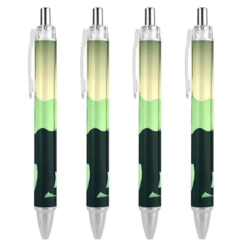 FJQWKLF Bär im Nebelberg, einziehbarer Tintenroller-Kugelschreiber, blaue Tinte, 0,5 mm feine Spitze, Schreibstift, Bürobedarf, 4 Stück von FJQWKLF
