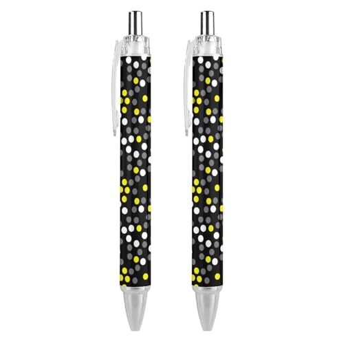 FJQWKLF Gelb-weiß-schwarzer Kugelschreiber mit Punkten, schwarz, für Männer und Frauen, Druckkugelschreiber, 0,5 mm Kugelschreiber für flüssiges Schreiben, 2 Stück FJQWKLF Gelb-weiß-schwarzer Kugelschreiber mit Punkten, schwarz, für Männer und Frauen, Druckkugelschreiber, 0,5 mm Kugelschreiber für flüssiges Schreiben, 2 Stück von FJQWKLF