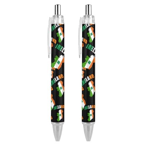 FJQWKLF Irland-Kugelschreiber mit Karte und Flagge, irischer St. Patricks-Statue, einziehbar, blaue Tinte, 0,5 mm feine Spitze, Schreibstift, Bürobedarf, 2 Stück von FJQWKLF