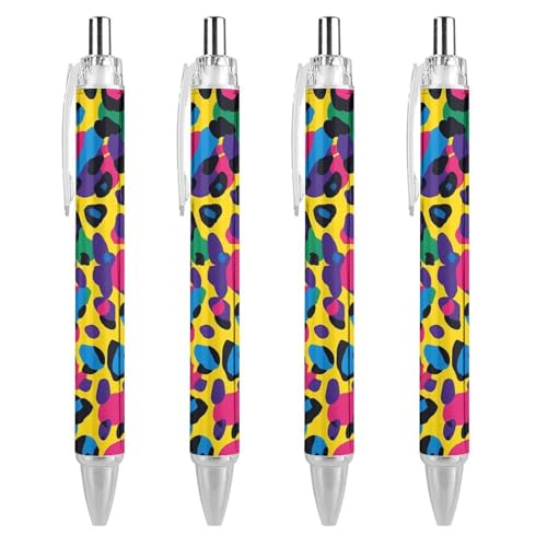 FJQWKLF Künstlerischer, farbenfroher Kugelschreiber mit Leopardenmuster, einziehbar, blaue Tinte, 0,5 mm feine Spitze, Schreibstift, Bürobedarf, 4 Stück FJQWKLF Künstlerischer, farbenfroher Kugelschreiber mit Leopardenmuster, einziehbar, blaue Tinte, 0,5 mm feine Spitze, Schreibstift, Bürobedarf, 4 Stück von FJQWKLF