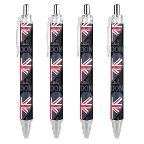FJQWKLF Kugelschreiber „I Love London, 0,5 mm, personalisierbar, einziehbar, schwarzer runder Schaft, feine Spitze, für Notizbuch, Schreiben, Büro, 4 Stück FJQWKLF Kugelschreiber „I Love London, 0,5 mm, personalisierbar, einziehbar, schwarzer runder Schaft, feine Spitze, für Notizbuch, Schreiben, Büro, 4 Stück von FJQWKLF