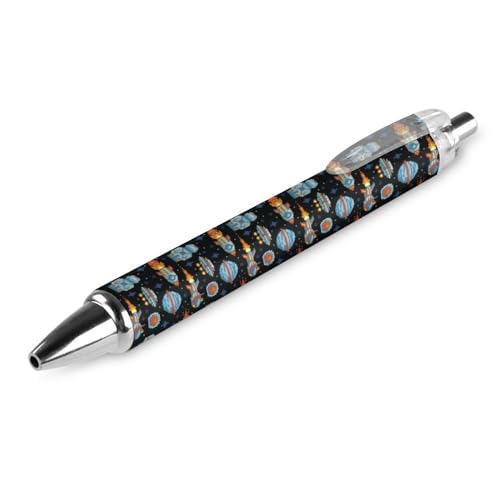 FJQWKLF Kugelschreiber mit Cartoon-Raumschiff-Planeten-Muster, schwarz, für Männer und Frauen, Druckkugelschreiber, 0,5 mm Kugelschreiber für flüssiges Schreiben, 1 Stück von FJQWKLF
