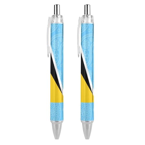 FJQWKLF Kugelschreiber mit Flagge von St. Lucia, Paisley-Muster, 0,5 mm, personalisierbar, einziehbar, schwarzer runder Schaft, feine Spitze, für Notizbücher, Schreiben, Büro, 2 Stück FJQWKLF Kugelschreiber mit Flagge von St. Lucia, Paisley-Muster, 0,5 mm, personalisierbar, einziehbar, schwarzer runder Schaft, feine Spitze, für Notizbücher, Schreiben, Büro, 2 Stück von FJQWKLF