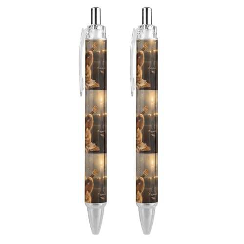 FJQWKLF Kugelschreiber mit Gitarre spielender Katze, 0,5 mm, personalisierbar, einziehbar, schwarzer runder Schaft, feine Spitze, für Notizbücher, Schreiben, Büro, 2 Stück von FJQWKLF