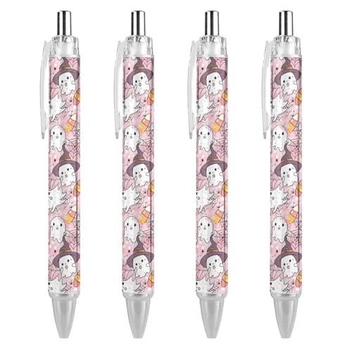 FJQWKLF Kugelschreiber mit Halloween-Muster und Spinnennetz, 0,5 mm, personalisierbar, einziehbar, schwarzer runder Schaft, feine Spitze, für Notizbücher, Schreiben, Büro, 4 Stück FJQWKLF Kugelschreiber mit Halloween-Muster und Spinnennetz, 0,5 mm, personalisierbar, einziehbar, schwarzer runder Schaft, feine Spitze, für Notizbücher, Schreiben, Büro, 4 Stück von FJQWKLF