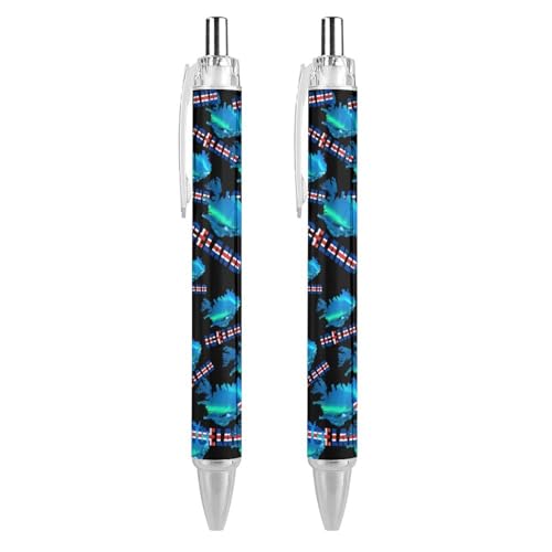 FJQWKLF Kugelschreiber mit Island-Flagge und Karte, Nordlichter, einziehbar, blaue Tinte, 0,5 mm feine Spitze, Schreibstift, Bürobedarf, 2 Stück FJQWKLF Kugelschreiber mit Island-Flagge und Karte, Nordlichter, einziehbar, blaue Tinte, 0,5 mm feine Spitze, Schreibstift, Bürobedarf, 2 Stück von FJQWKLF