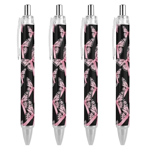 FJQWKLF Kugelschreiber mit Schmetterlings-Motiv und Band, einziehbar, blaue Tinte, 0,5 mm feine Spitze, Schreibstift, Bürobedarf, 4 Stück von FJQWKLF
