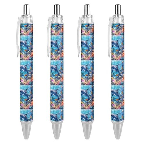 FJQWKLF Kugelschreiber mit Unterwasserdelfinen und tropischen Fischen, 0,5 mm, personalisierbar, einziehbar, schwarzer runder Schaft, feine Spitze, für Notizbücher, Schreiben, Büro, 4 Stück FJQWKLF Kugelschreiber mit Unterwasserdelfinen und tropischen Fischen, 0,5 mm, personalisierbar, einziehbar, schwarzer runder Schaft, feine Spitze, für Notizbücher, Schreiben, Büro, 4 Stück von FJQWKLF