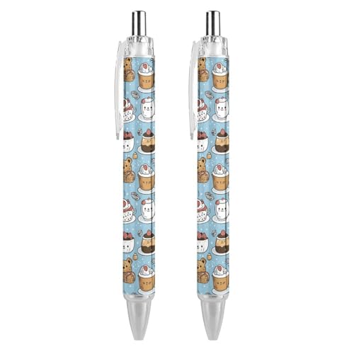 FJQWKLF Kugelschreiber mit Weihnachtsbären-Motiv, Kuchen, Dessert, einziehbar, blaue Tinte, 0,5 mm feine Spitze, Schreibstift, Bürobedarf, 2 Stück von FJQWKLF