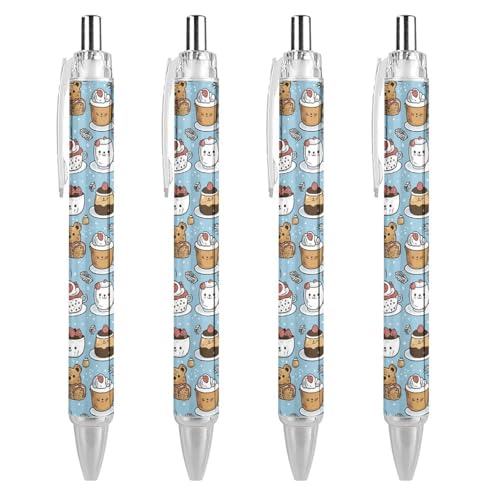 FJQWKLF Kugelschreiber mit Weihnachtsbären-Motiv, Kuchen, Dessert, einziehbar, blaue Tinte, 0,5 mm feine Spitze, Schreibstift, Bürobedarf, 4 Stück von FJQWKLF