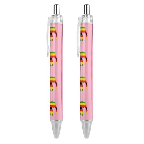 FJQWKLF Kugelschreiber mit afrikanischem Elefantenmotiv und Simbabwe-Flagge, niedlich, für Damen und Herren, einziehbarer 0,5-mm-Kugelschreiber zum Arbeiten, 2 Stück FJQWKLF Kugelschreiber mit afrikanischem Elefantenmotiv und Simbabwe-Flagge, niedlich, für Damen und Herren, einziehbarer 0,5-mm-Kugelschreiber zum Arbeiten, 2 Stück von FJQWKLF