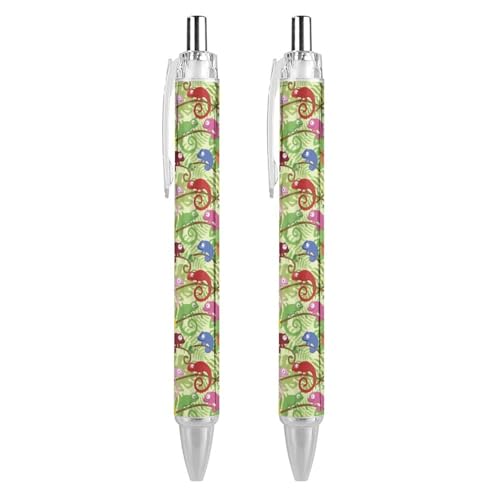 FJQWKLF Kugelschreiber mit grünem Eidechsen-Chamäleonmuster, schwarz, für Männer und Frauen, Druckkugelschreiber, 0,5 mm Kugelschreiber für flüssiges Schreiben, 2 Stück FJQWKLF Kugelschreiber mit grünem Eidechsen-Chamäleonmuster, schwarz, für Männer und Frauen, Druckkugelschreiber, 0,5 mm Kugelschreiber für flüssiges Schreiben, 2 Stück von FJQWKLF