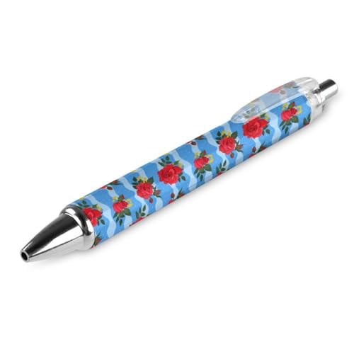 FJQWKLF Kugelschreiber mit rot-blauem Rosenmuster, schwarz, für Männer und Frauen, Druckkugelschreiber, 0,5 mm Kugelschreiber für flüssiges Schreiben, 1 Stück FJQWKLF Kugelschreiber mit rot-blauem Rosenmuster, schwarz, für Männer und Frauen, Druckkugelschreiber, 0,5 mm Kugelschreiber für flüssiges Schreiben, 1 Stück von FJQWKLF