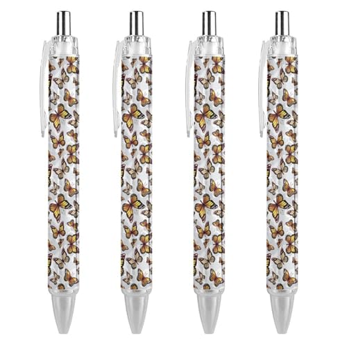 FJQWKLF Monarch-Kugelschreiber mit Schmetterlingsmuster, schwarz, für Männer und Frauen, Druckkugelschreiber, 0,5 mm Kugelschreiber für flüssiges Schreiben, 4 Stück FJQWKLF Monarch-Kugelschreiber mit Schmetterlingsmuster, schwarz, für Männer und Frauen, Druckkugelschreiber, 0,5 mm Kugelschreiber für flüssiges Schreiben, 4 Stück von FJQWKLF