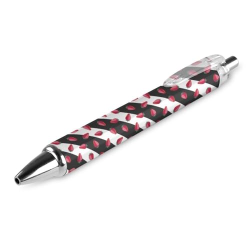 FJQWKLF Niedliche Erdbeere auf schwarz-weißen Streifen, schwarzer Kugelschreiber für Männer und Frauen, einziehbarer Stift, 0,5 mm Kugelschreiber für flüssiges Schreiben, 1 Stück FJQWKLF Niedliche Erdbeere auf schwarz-weißen Streifen, schwarzer Kugelschreiber für Männer und Frauen, einziehbarer Stift, 0,5 mm Kugelschreiber für flüssiges Schreiben, 1 Stück von FJQWKLF