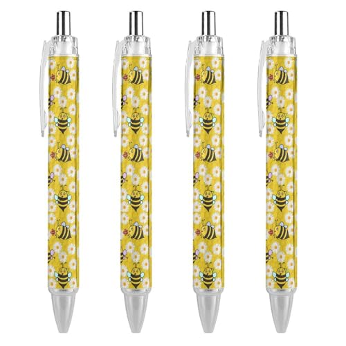 FJQWKLF Niedlicher Kugelschreiber mit Bienen- und Blumenmuster, schwarz, für Männer und Frauen, Druckkugelschreiber, 0,5 mm Kugelschreiber für flüssiges Schreiben, 4 Stück FJQWKLF Niedlicher Kugelschreiber mit Bienen- und Blumenmuster, schwarz, für Männer und Frauen, Druckkugelschreiber, 0,5 mm Kugelschreiber für flüssiges Schreiben, 4 Stück von FJQWKLF