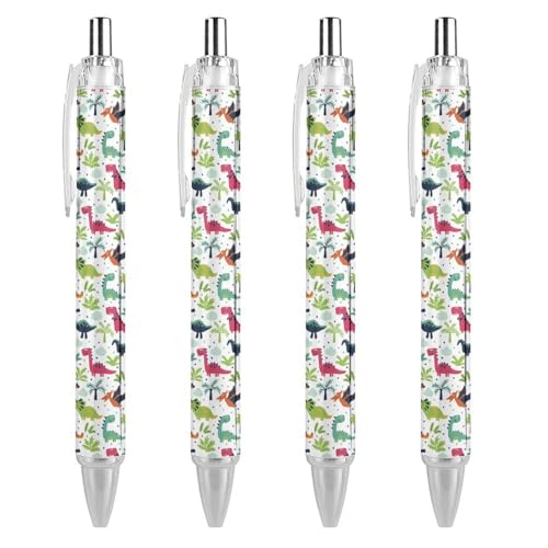 FJQWKLF Niedlicher Kugelschreiber mit Dinosaurier- und Blättermuster, schwarz, für Männer und Frauen, Druckkugelschreiber, 0,5 mm Kugelschreiber für flüssiges Schreiben, 4 Stück FJQWKLF Niedlicher Kugelschreiber mit Dinosaurier- und Blättermuster, schwarz, für Männer und Frauen, Druckkugelschreiber, 0,5 mm Kugelschreiber für flüssiges Schreiben, 4 Stück von FJQWKLF