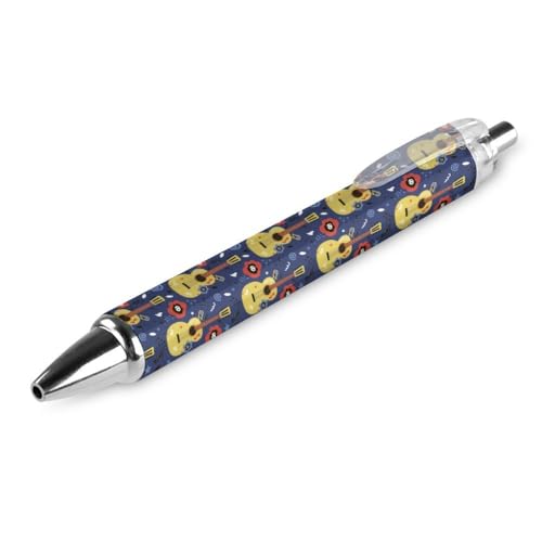 FJQWKLF Schwarzer Kugelschreiber mit Gitarren- und Musiknotenmuster für Männer und Frauen, einziehbarer Stift, 0,5 mm Kugelschreiber für flüssiges Schreiben, 1 Stück von FJQWKLF
