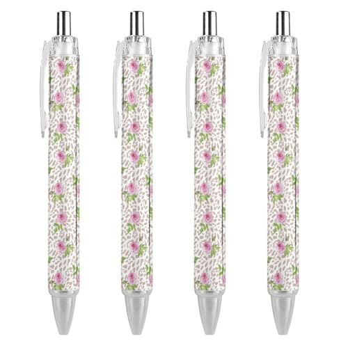 FJQWKLF Schwarzer Kugelschreiber mit Leoparden- und Rosenblumenmuster für Männer und Frauen, Druckkugelschreiber, 0,5 mm Kugelschreiber für flüssiges Schreiben, 4 Stück FJQWKLF Schwarzer Kugelschreiber mit Leoparden- und Rosenblumenmuster für Männer und Frauen, Druckkugelschreiber, 0,5 mm Kugelschreiber für flüssiges Schreiben, 4 Stück von FJQWKLF