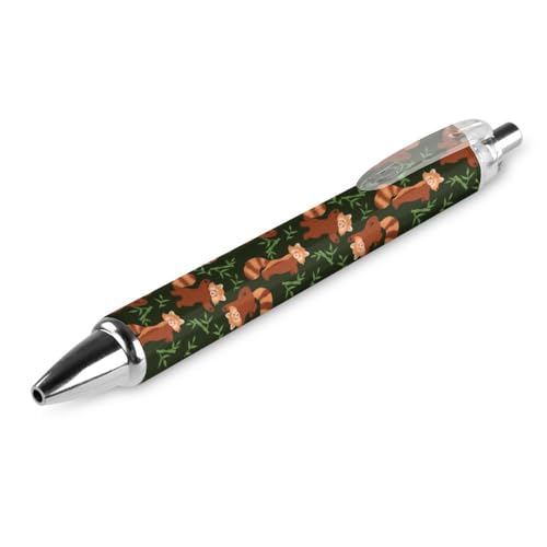 FJQWKLF Schwarzer Kugelschreiber mit Muster aus rotem Panda und Bambusblättern für Männer und Frauen, einziehbarer Stift, 0,5 mm Kugelschreiber für flüssiges Schreiben, 1 Stück von FJQWKLF