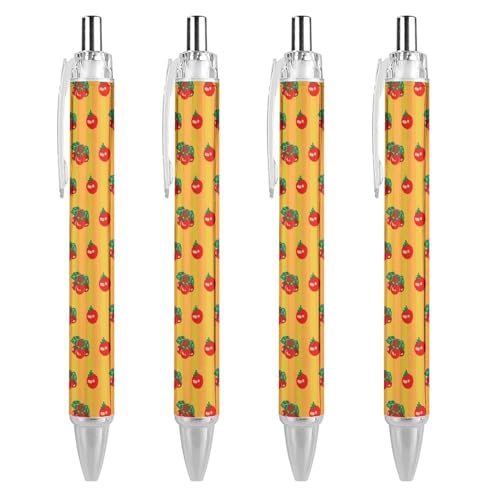 FJQWKLF Schwarzer Kugelschreiber mit Tomatenfruchtmuster für Männer und Frauen, Druckkugelschreiber, 0,5 mm Kugelschreiber für flüssiges Schreiben, 4 Stück FJQWKLF Schwarzer Kugelschreiber mit Tomatenfruchtmuster für Männer und Frauen, Druckkugelschreiber, 0,5 mm Kugelschreiber für flüssiges Schreiben, 4 Stück von FJQWKLF