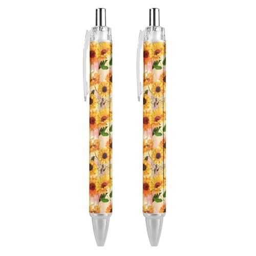 FJQWKLF Sonnenblumen-Kugelschreiber, schwarz, für Männer und Frauen, Druckkugelschreiber, 0,5 mm Kugelschreiber für flüssiges Schreiben, 2 Stück FJQWKLF Sonnenblumen-Kugelschreiber, schwarz, für Männer und Frauen, Druckkugelschreiber, 0,5 mm Kugelschreiber für flüssiges Schreiben, 2 Stück von FJQWKLF