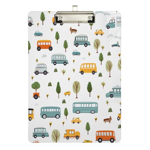 Klemmbrett aus Acryl, Bus, Fahrzeug, Baum, A4, Briefgröße, Standard-Klemmbrett, silberfarbenes Klemmbrett, ideal für Studenten, Büro, Schule, Krankenschwestern, 31,8 x 21,6 cm Klemmbrett aus Acryl, Bus, Fahrzeug, Baum, A4, Briefgröße, Standard-Klemmbrett, silberfarbenes Klemmbrett, ideal für Studenten, Büro, Schule, Krankenschwestern, 31,8 x 21,6 cm von FJQWKLF