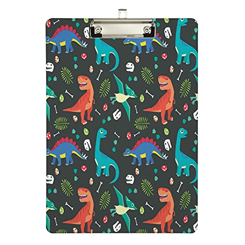 Klemmbrett aus Acryl, Dinosaurier, A4-Letter-Größe, Standard-Klemmbrett, silberfarbenes Klemmbrett, ideal für Studenten, Büro, Schule, Krankenschwestern, 31,8 x 21,6 cm von FJQWKLF