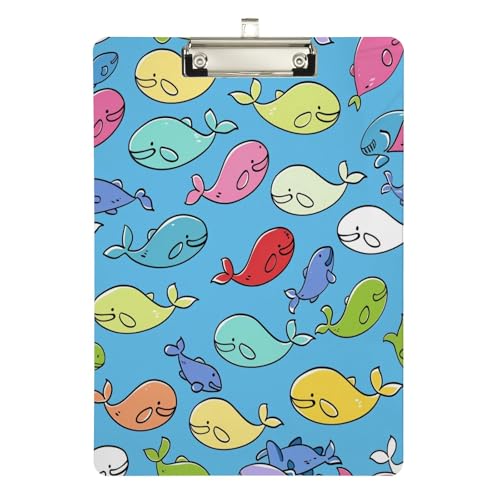 Klemmbrett aus Acryl, Regenbogen, kleine Wale, A4-Letter-Größe, Standard-Klemmbrett, silberfarbenes Klemmbrett, ideal für Studenten, Büro, Schule, Krankenschwestern, 31,8 x 21,6 cm Klemmbrett aus Acryl, Regenbogen, kleine Wale, A4-Letter-Größe, Standard-Klemmbrett, silberfarbenes Klemmbrett, ideal für Studenten, Büro, Schule, Krankenschwestern, 31,8 x 21,6 cm von FJQWKLF
