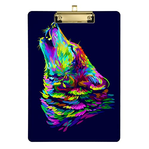 Klemmbrett aus Acryl, Regenbogen-Wolfsheuler, A4-Letter-Größe, Standard-Klemmbrett, silberfarbenes Klemmbrett, ideal für Studenten, Büro, Schule, Krankenschwestern, 31,8 x 21,6 cm Klemmbrett aus Acryl, Regenbogen-Wolfsheuler, A4-Letter-Größe, Standard-Klemmbrett, silberfarbenes Klemmbrett, ideal für Studenten, Büro, Schule, Krankenschwestern, 31,8 x 21,6 cm von FJQWKLF